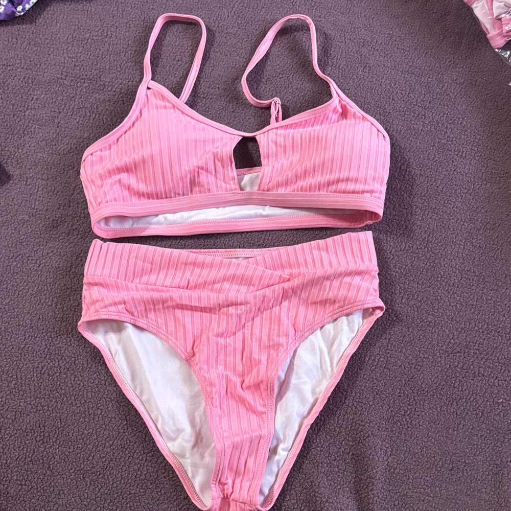Pink Ribbed Bikini Set